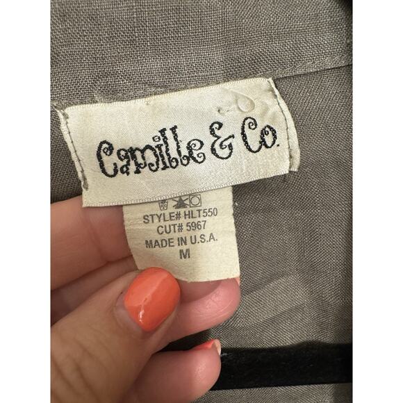 Camille And Co. Linen Tunic Green Gray Button 100% Linen medium - Picture 2 of 9